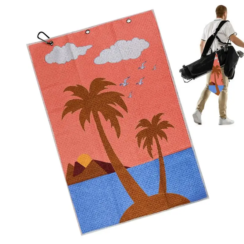 Golf Towels For Golf Bags Coconut Tree Print Golf Accessories Golf Ball Cleaner Lightweight Reusable Golf Towels Golf Cleaning