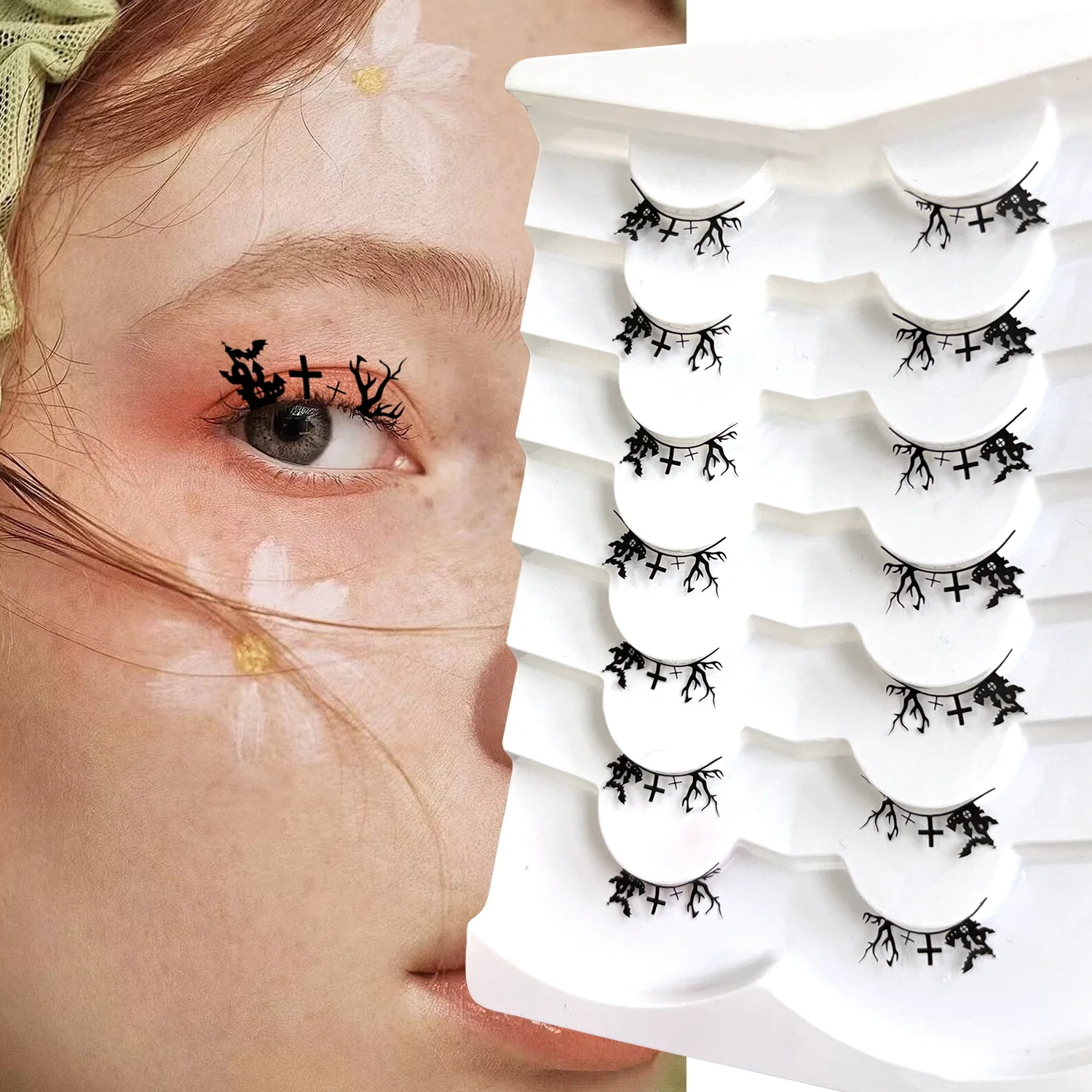 Sztuczne rzęsy na Halloween, randka, impreza, urocze małe motylkowe rzęsy wycinane z papieru, przesadzone rzęsy artystyczne na scenę.