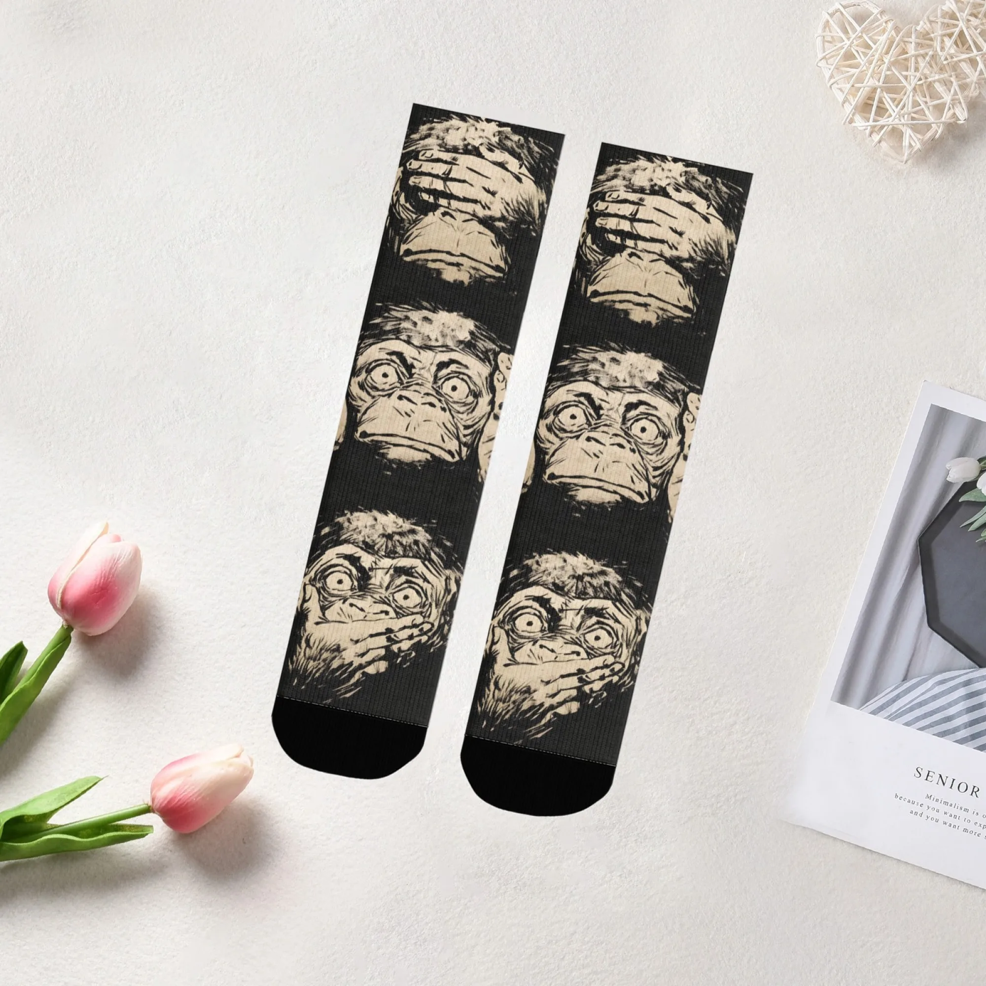 Three-No Monkey Socks Comfortable Elastic Lightweight Men's Socks Sports Leisure Hiking Street Style Trendy Edgy Novelty Socks