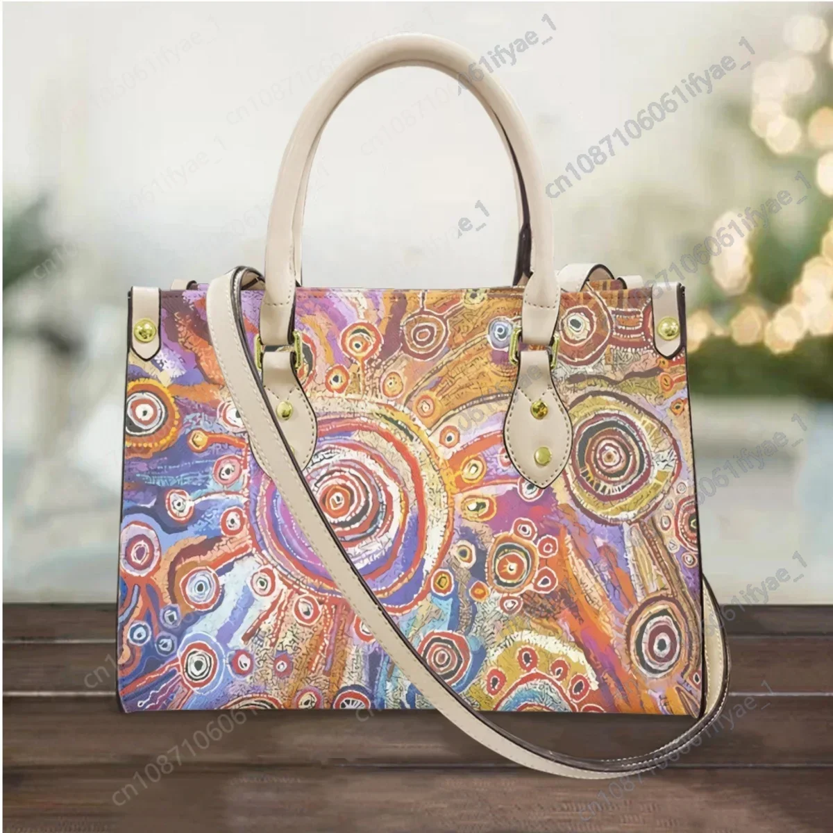 

Australian Tribal Art PU Handbag Ladies Long Shoulder Strap Portable High Quality Messenger Bag Folk Style Shoulder Bag Maleta