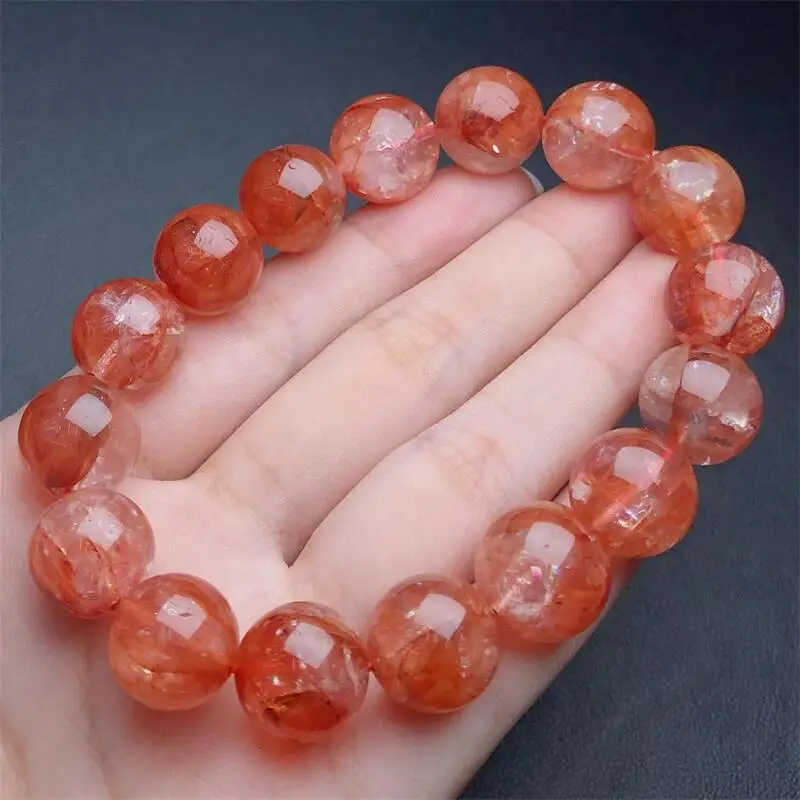 12.8MM Natural Red Fire Quartz Hematoid Bracelet Charms Handmade Fortune Energy Bangle Mineral Woman Amulet Jewelry Gift 1PCS