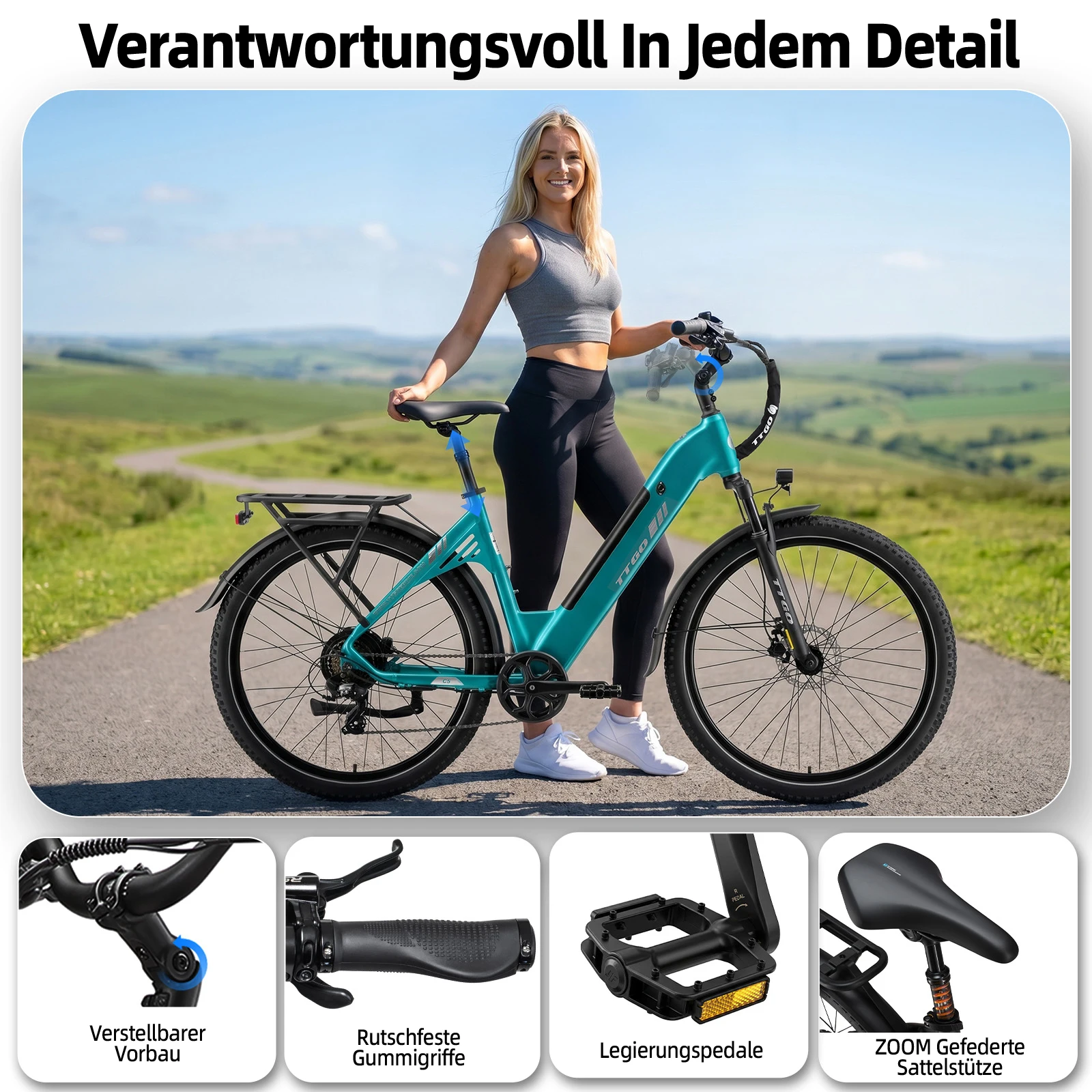 TTGO C5 27,5 Zoll Elektro Fahrrad,Elektrofahrrad für Erwachsene，648Wh …