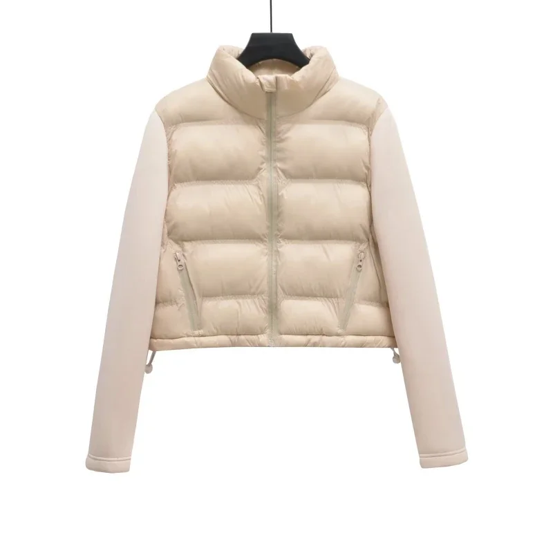 

Fashion Black Short Cotton-Padded Jackets Vintage Zipper Patchwork Long Sleeve Female Casual Outerwear Clothes Autumn and Winter