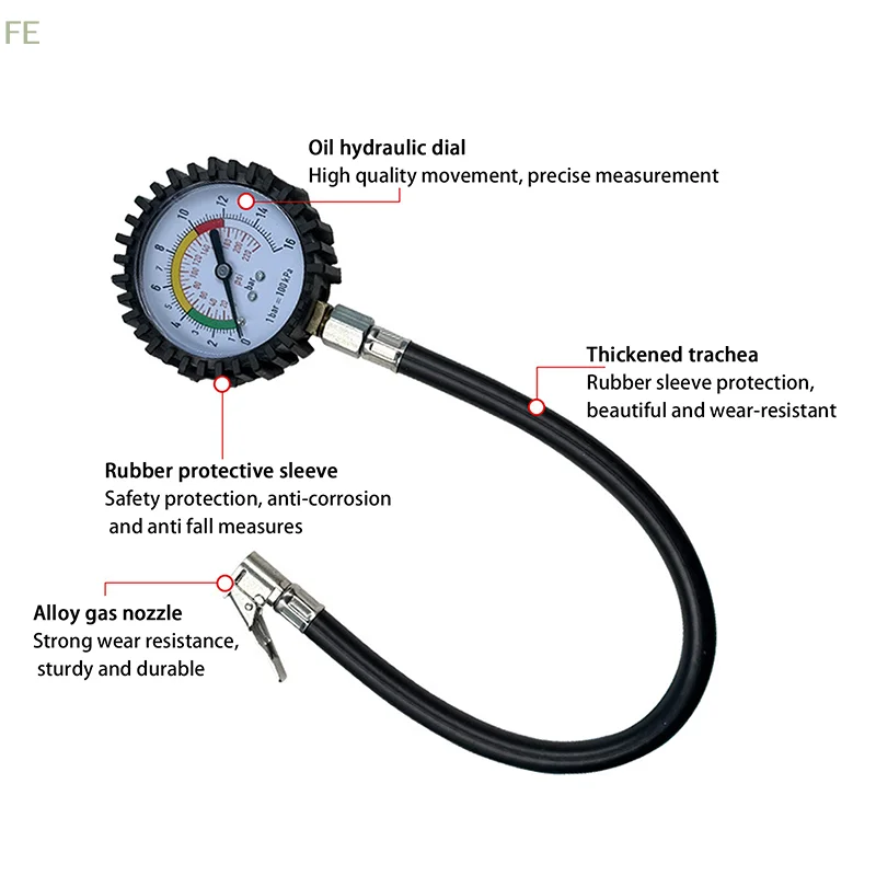 

[F] Multi-function Tire Pressure Monitor Tester Car Motorcycle Tire Pressure Gauge Air Compressor Dial Gauge Inflator Pump Tool