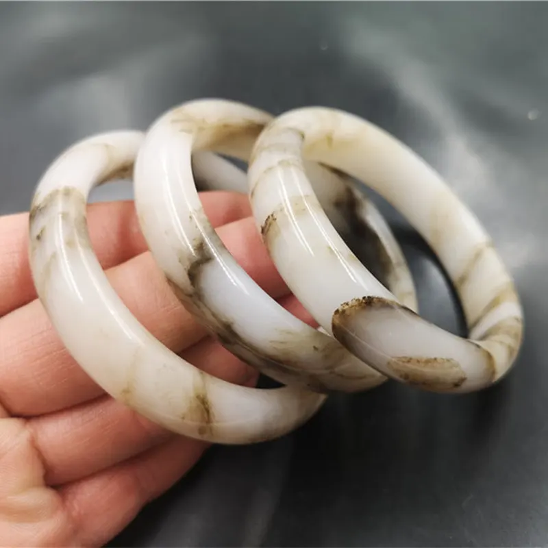 

Natural White Hand Carved Wide Strip Jade Bracelet Fashion Boutique Jewelry Men's and Women's Ice Silk Gobi Jade Bracelets