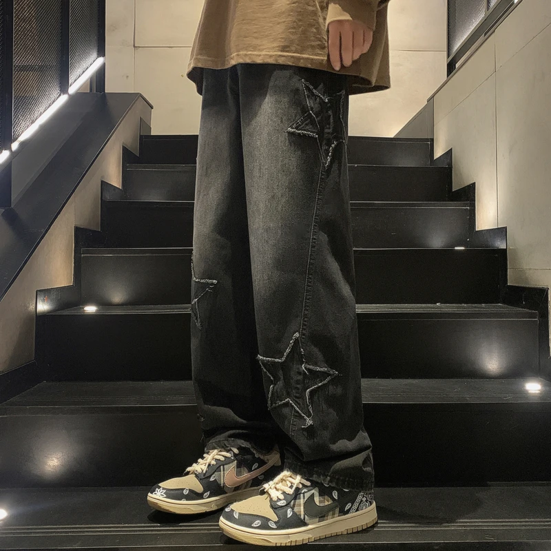 Y2K Vintage Men Korean Black Streetwear Oversize Star Aesthetic