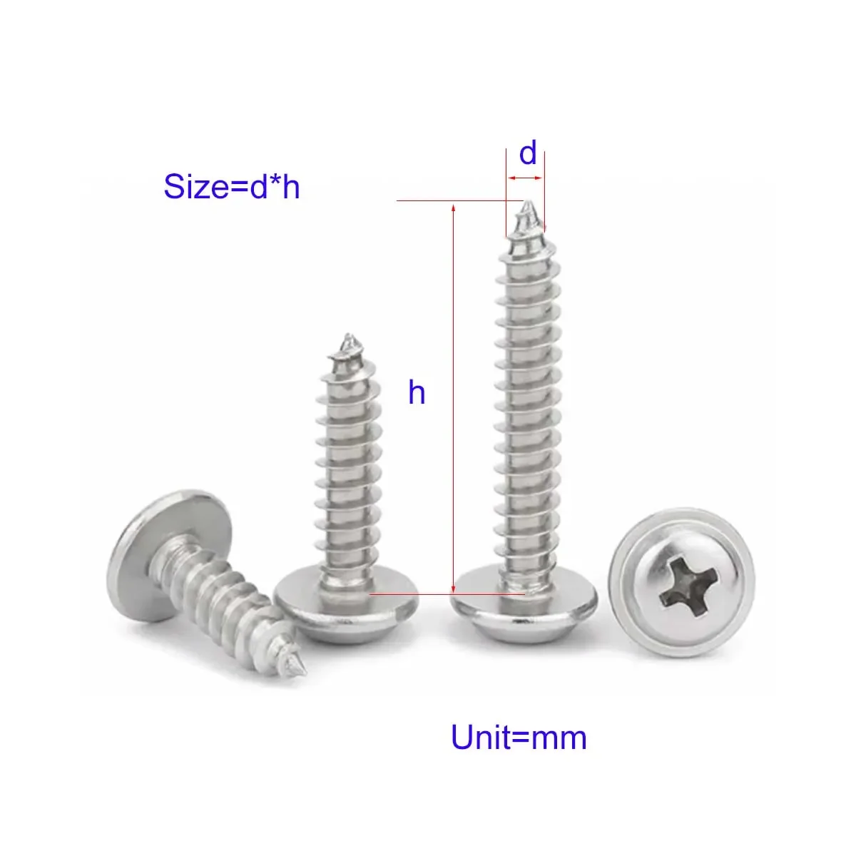 

304 Stainless Steel Cross Head Screw With Washer, Self Tapping Pan Head M1.4M2M2.6M3M4M5