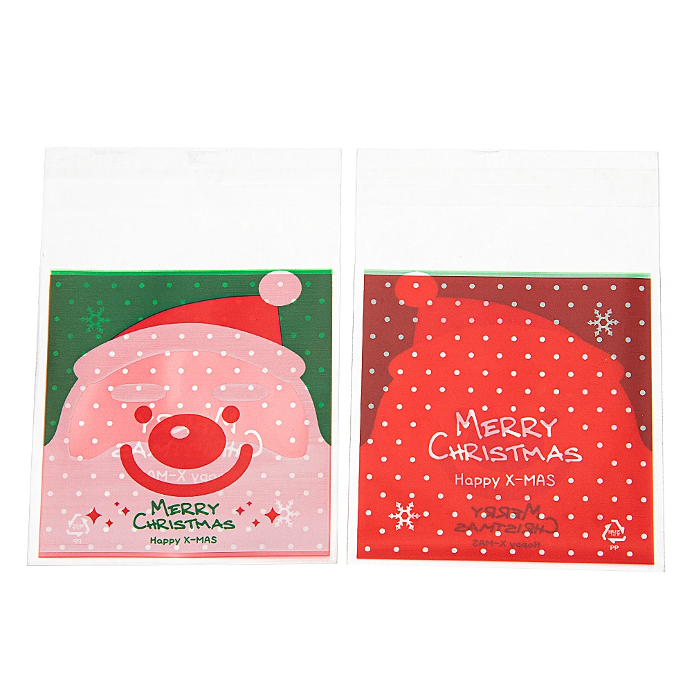 50pcs Merry Christmas Plastic Bags 7x10cm Transparent Self-Adhesive Bags For Jewelry Display&Packaging Biscuits Baking Storage