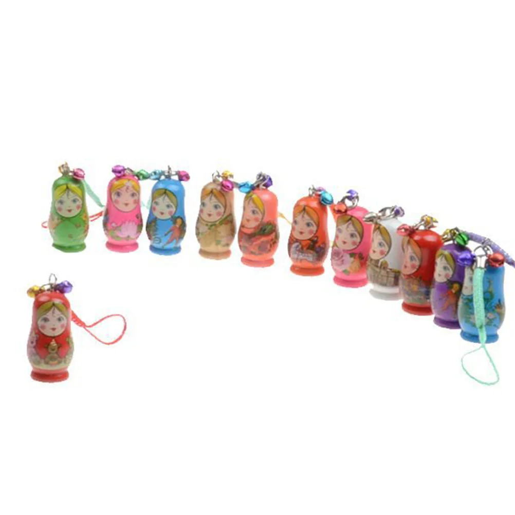 24 قطعة سلاسل المفاتيح الخشبية الروسية ماتريوشكا تصميم إبداعي متين لطيف الدمى حلقات المفاتيح مجوهرات الأزياء والاكسسوارات