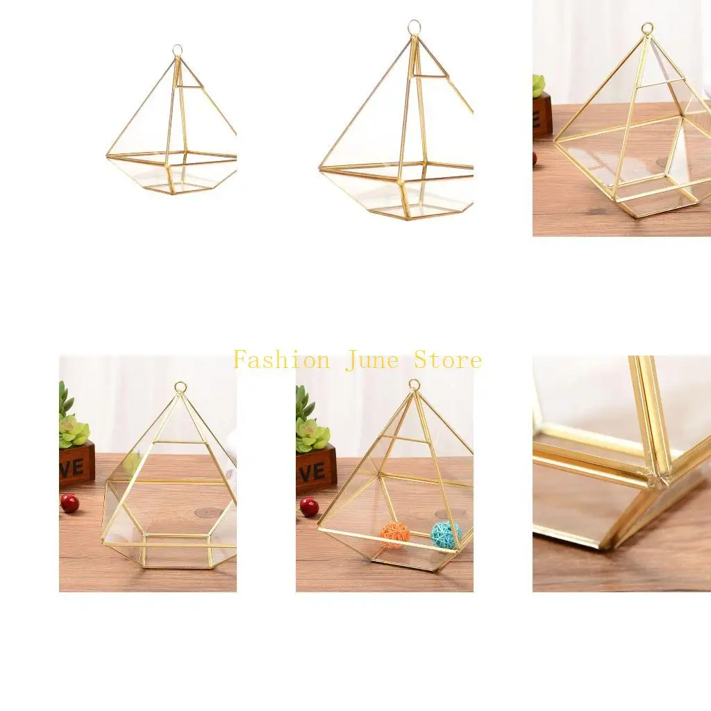 

N5KA Держатель для ювелирных колец Пирамидальный держатель для колец Геометрическое стеклянное кольцо Шкатулка для