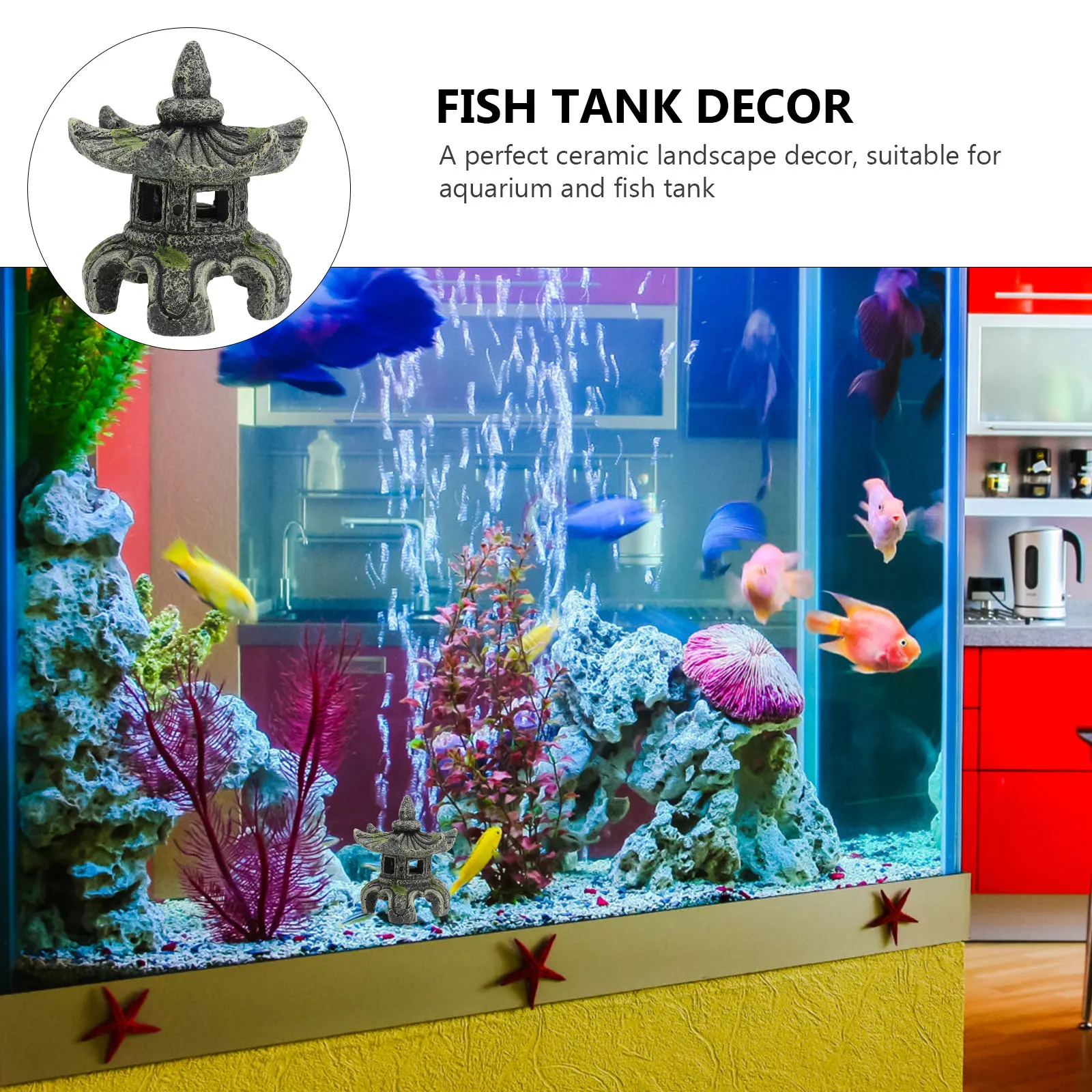

Chinese Resin Hexagonal Uterine Lamp Shrimp House Decor Decorative Pavilion Plant Fish Tank Ornament Adornment Office