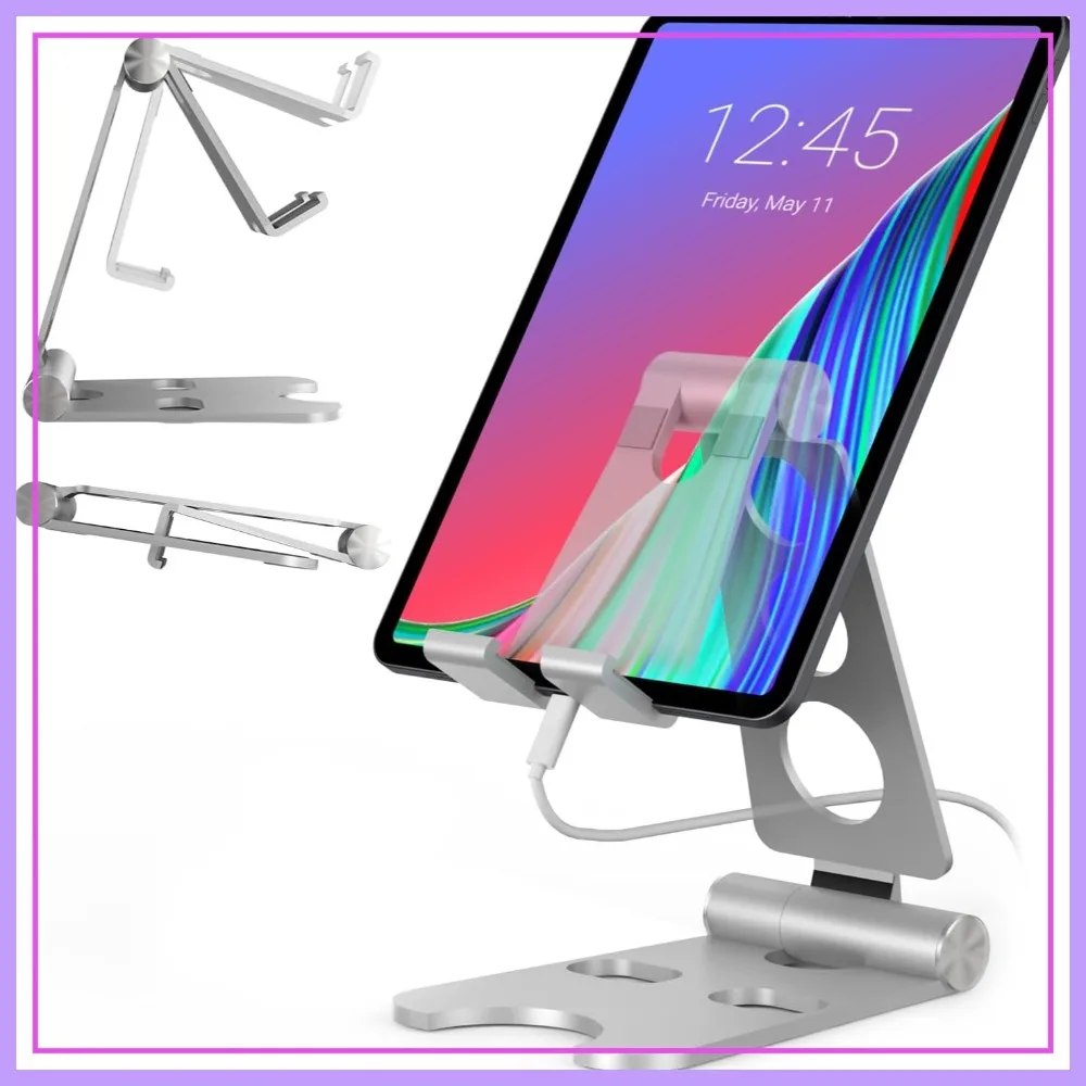 

Adjustable Aluminum Tablet Stand with Cord Holder, Foldable for iPad, Galaxy, Kindle, 4-16 inch
