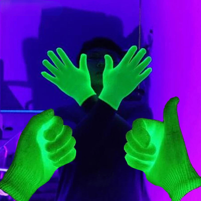 Fluorescent Green Gloves Glow In UV Neon Glove Neon Party Supplies Glow in Blacklight UV Light Theme Party For Birthday Decor