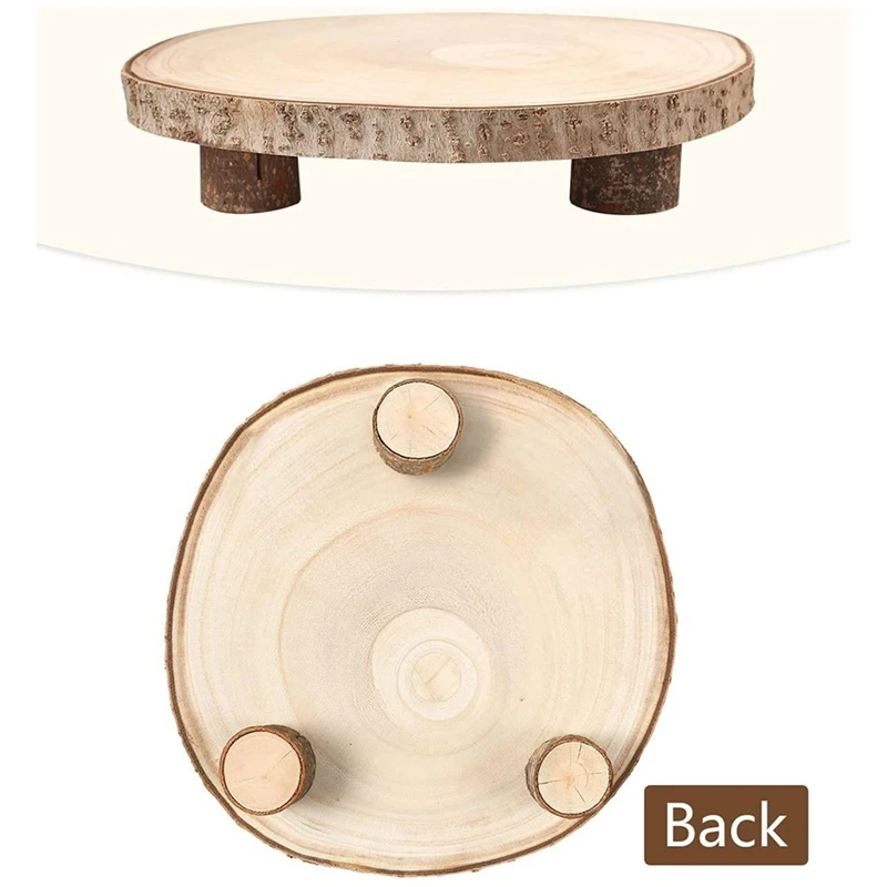 1 PCS Round Wooden Cupcake Pedestal Wood Cake Stand Paulownia Wood Slice With Legs Rustic Cake Holder Wooden