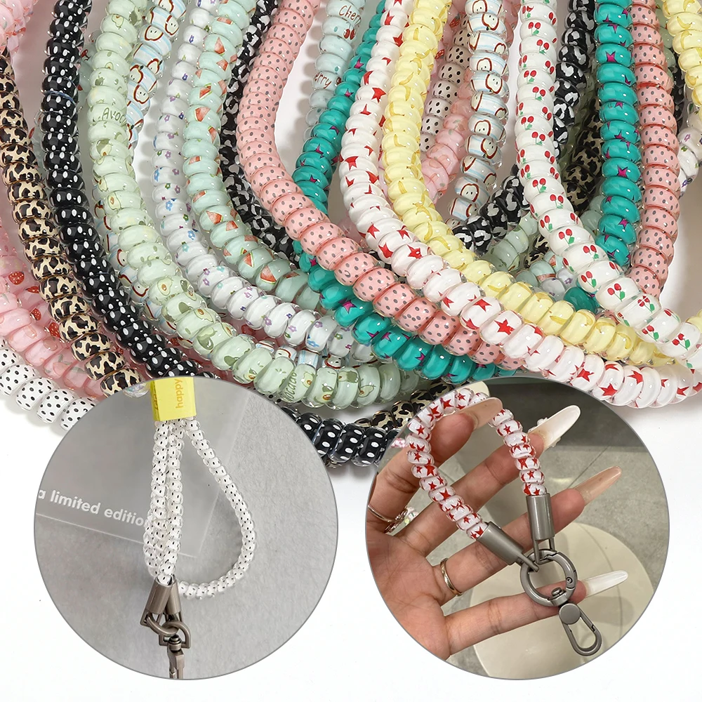 1 Stück 90cm TPU Hochelastisches Telefonkabel Bunt Bedrucktes Seil für DIY Telefon-Lanyard Schlüsselanhänger Lade-Datenkabel-Schutz – Detail 2