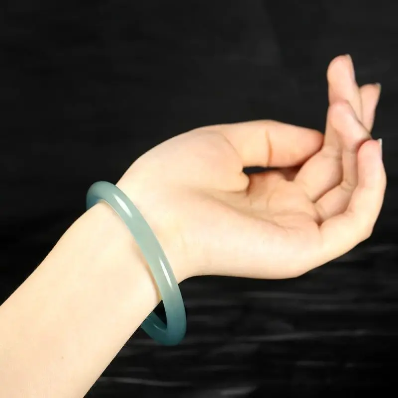Natural Light Blue Hand-carved Wide Bar Jade Bracelet Fashion Boutique Jewelry Men and Women Beauty Bracelet
