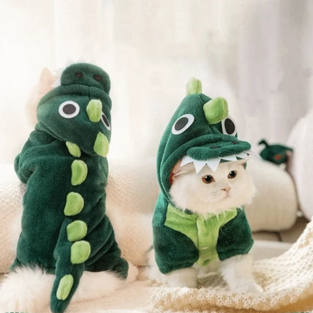 

Cute Plush Pet Dinosaur Costume Comfortable Warm Dog Four Legged Clothes Cartoon Cat Dinosaur Pajamas Cosplay Party