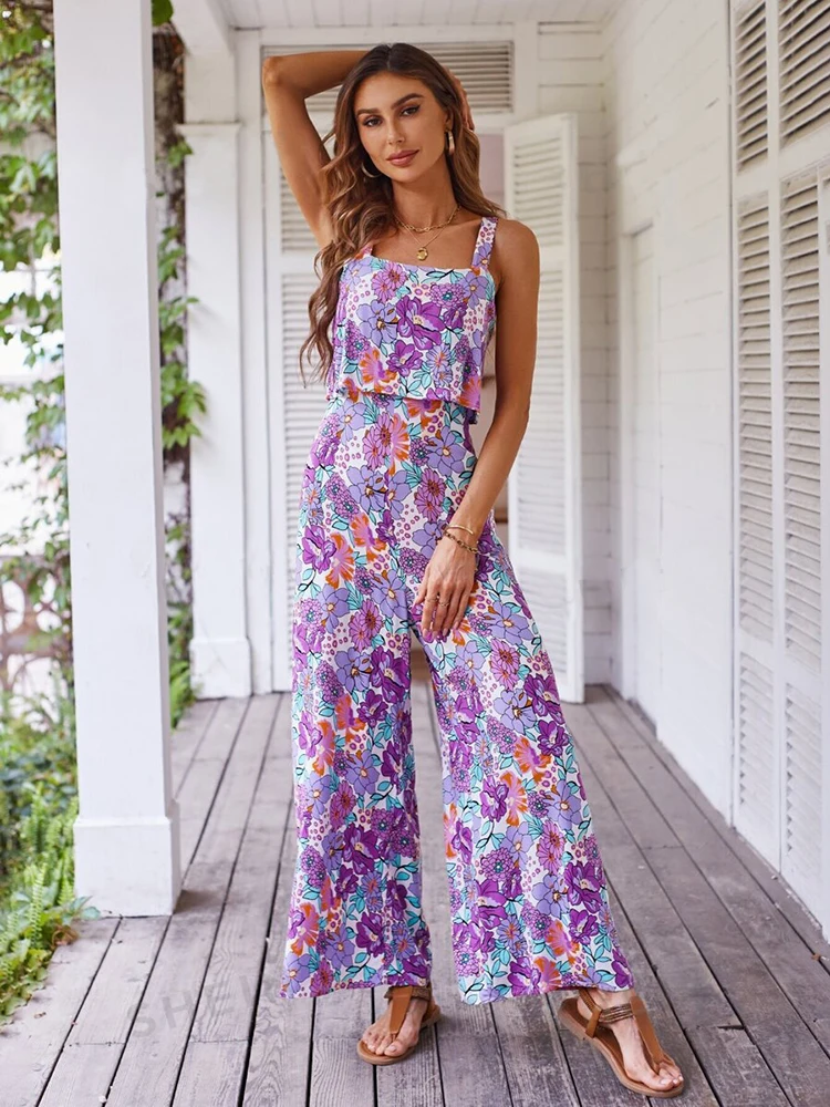 Summer Women\'s Print Jumpsuits,Sexy Halter Beach Long Jumpsuits,Jump Suit Woman,Jumpsuit Women Sexys,New 2024 Clothes,Rompers