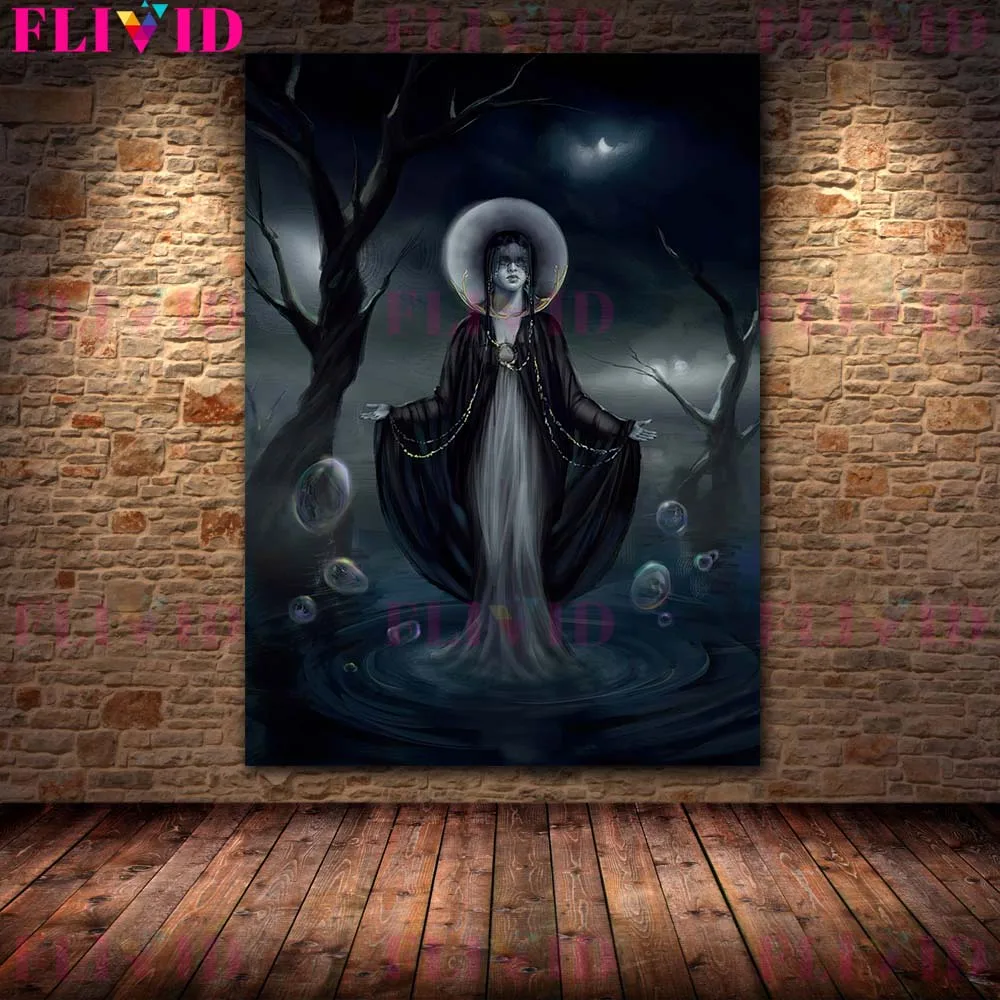 Demon Witch In The Dark Vintage Wall Art Canvas Painting Witchcraft Black Magic Art Poster And Print Home Decoration Unframed