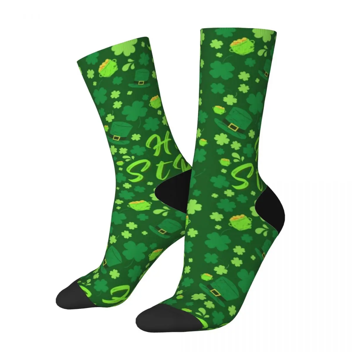 Happy St Patricks Day Shamrocks Ireland Green Gifts for men Personality Skateboard Men's socks High Elastic Middle Tube Stocking