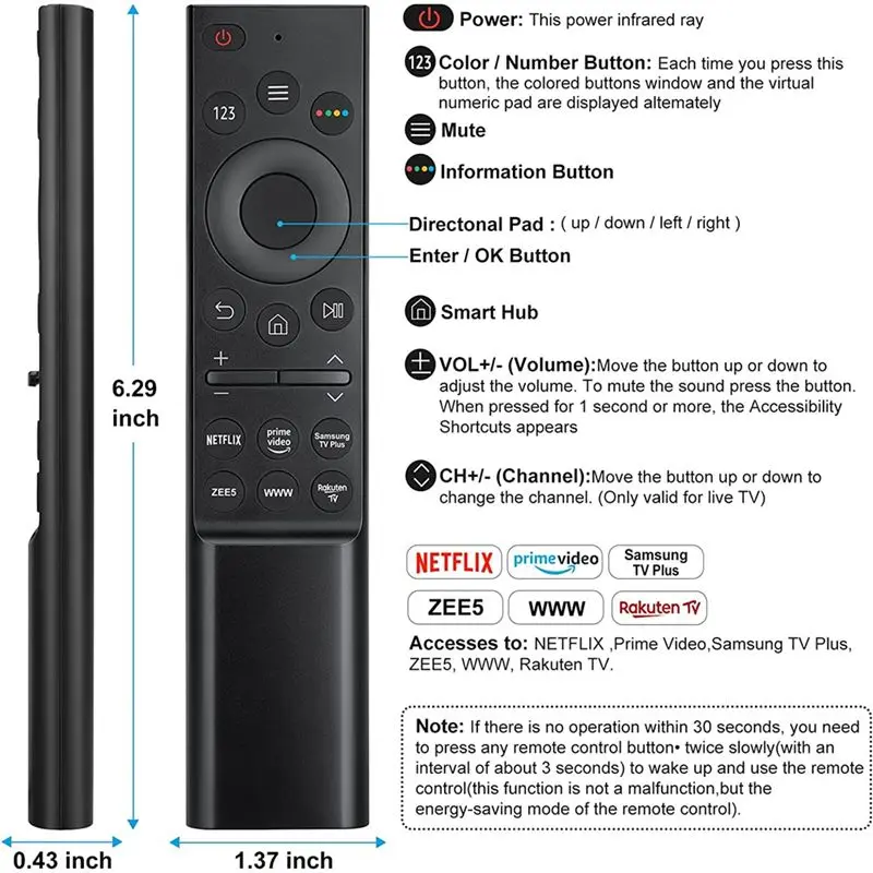 Super Sale Niversal for Samsung Smart TV Remote Control,Infrared Samsung Remote Control with Netflix, Prime Video, Samsung TV Pl