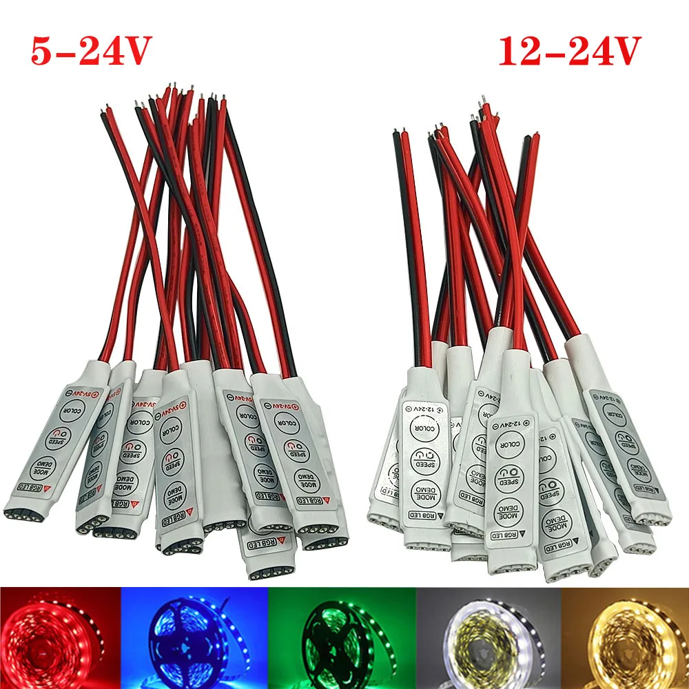 10 sztuk DC 5V-12V-24V 12A 3 klawisze Mini kontroler ściemniania LED sterownik dla RGB 5050/3528/2835/5730/5630/3014 SMD diody na wstążce