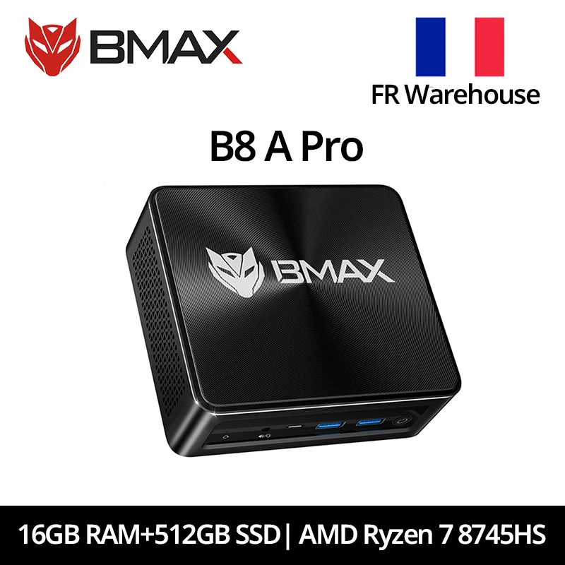 BMAX B8 A Pro Processeur AMD Ryzen 7 8745HS AMD Radeon 780M 16 Go 512 Go SSD Windows 11 WiFi Bluetooth USB HDMI Type-C DP
