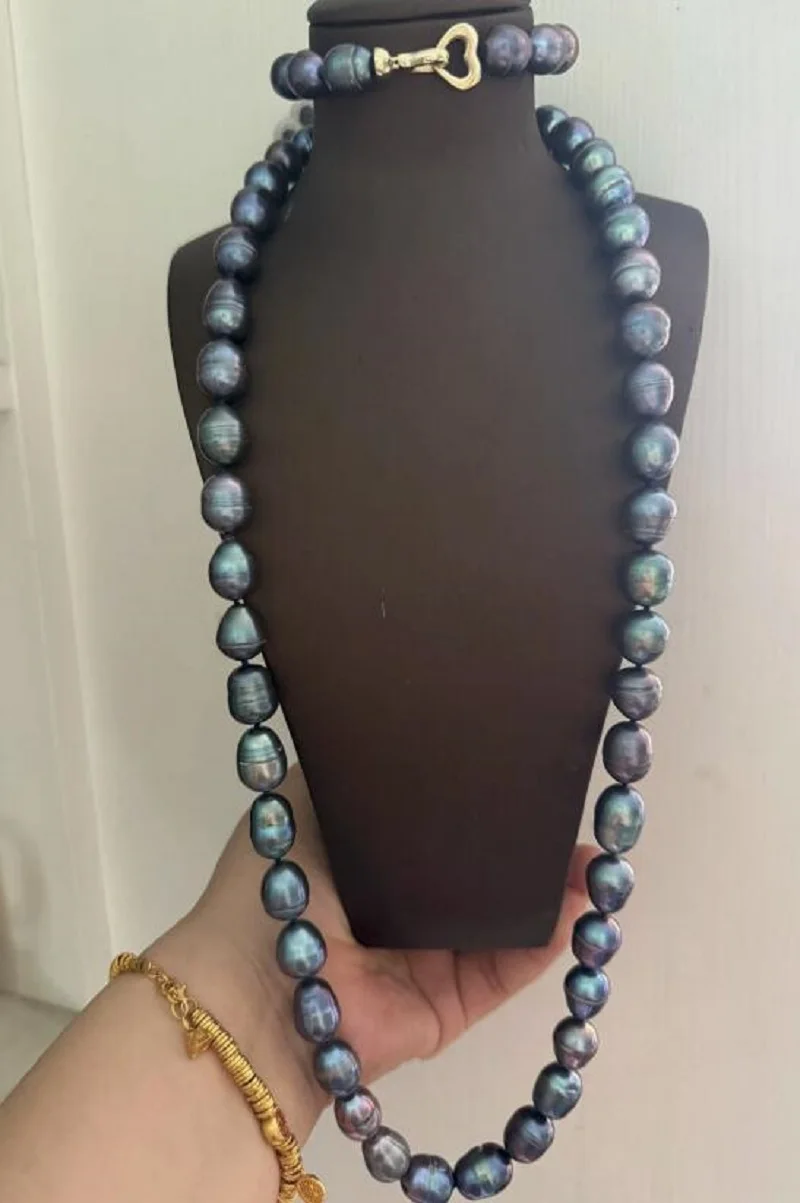 

stunning 10-13mm tahitian baroque black green pearl necklace 18inch&7.5-8inch bracelet