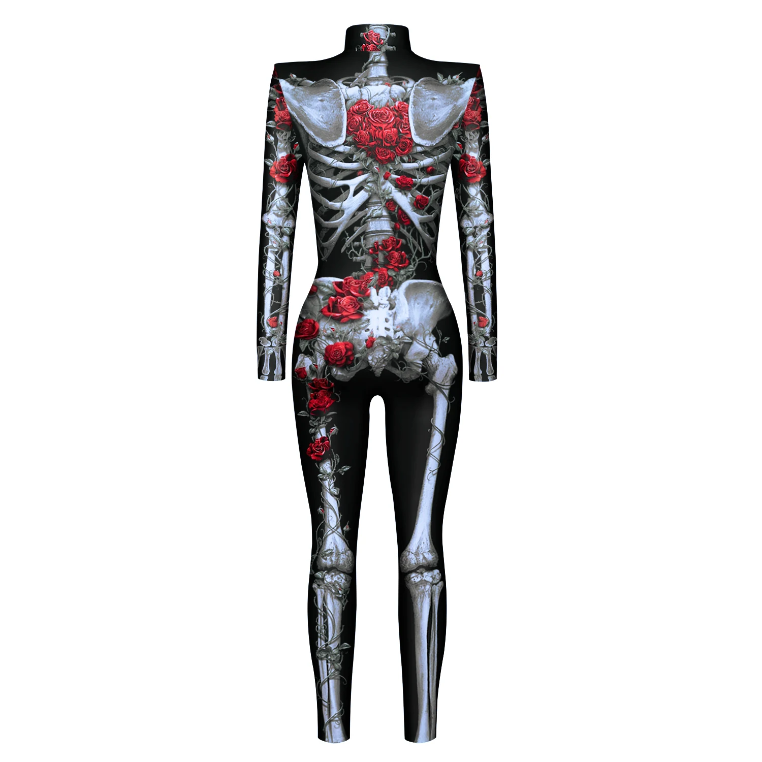 Ladies Snake Pattern Skeleton Rose Punk 3D Jumpsuit Catsuit Sexy Women Cosplay Costumes Zentai Female Halloween Party Bodysuit