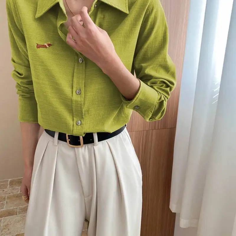 

Блузки для женщин, футболка с длинными рукавами и вышитыми лацканами для щенков таксы, новый стиль ранней осени