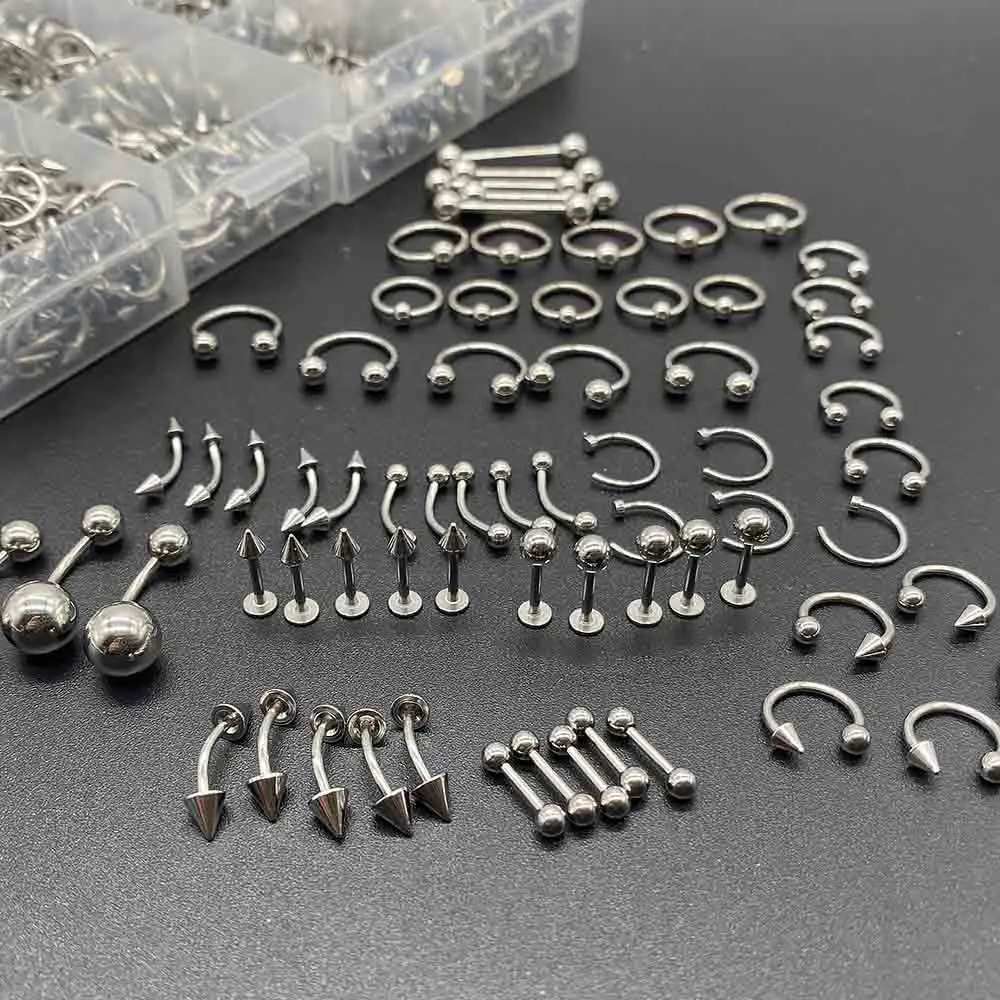 1pc Stainless Steel Nose Hoop Ring Eyebrow Navel Belly Lip Tongue Septum Lip Studs Cartilage Earrings Body Jewelry