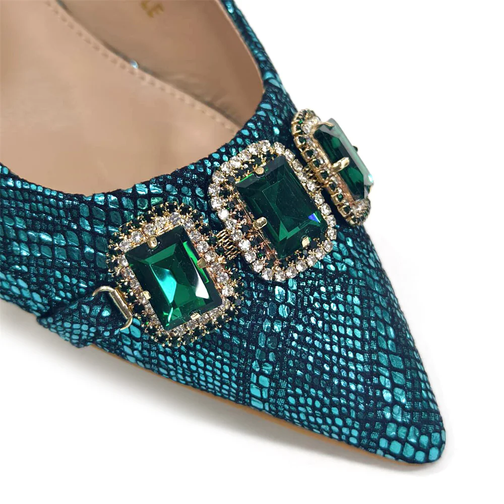 Venus chan cor verde apontou-toe sapatos de salto alto e bolsas conjunto para mulheres strass festa à noite elegante conjunto de bolsa de luxo