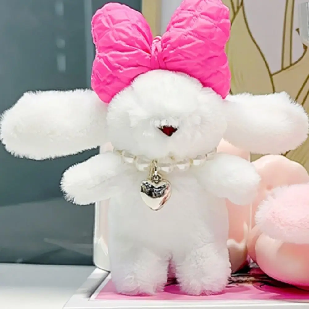 Kawaii Bowknot Fluffy Bunny Keychain Chubby Cartoon Animal Rabbit Fur Keyring Soft Furry Rabbit Plush Dolls Couple Pendant