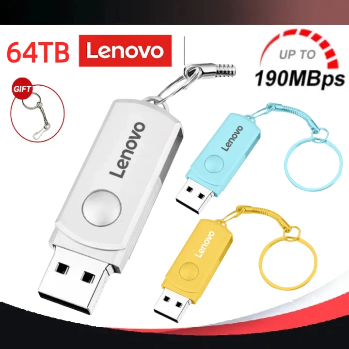 Lenovo-Clé USB 3.0 de type C haute vitesse, clé USB en métal étanche, mémoire de stockage, 64 To, 2 To, 16 To