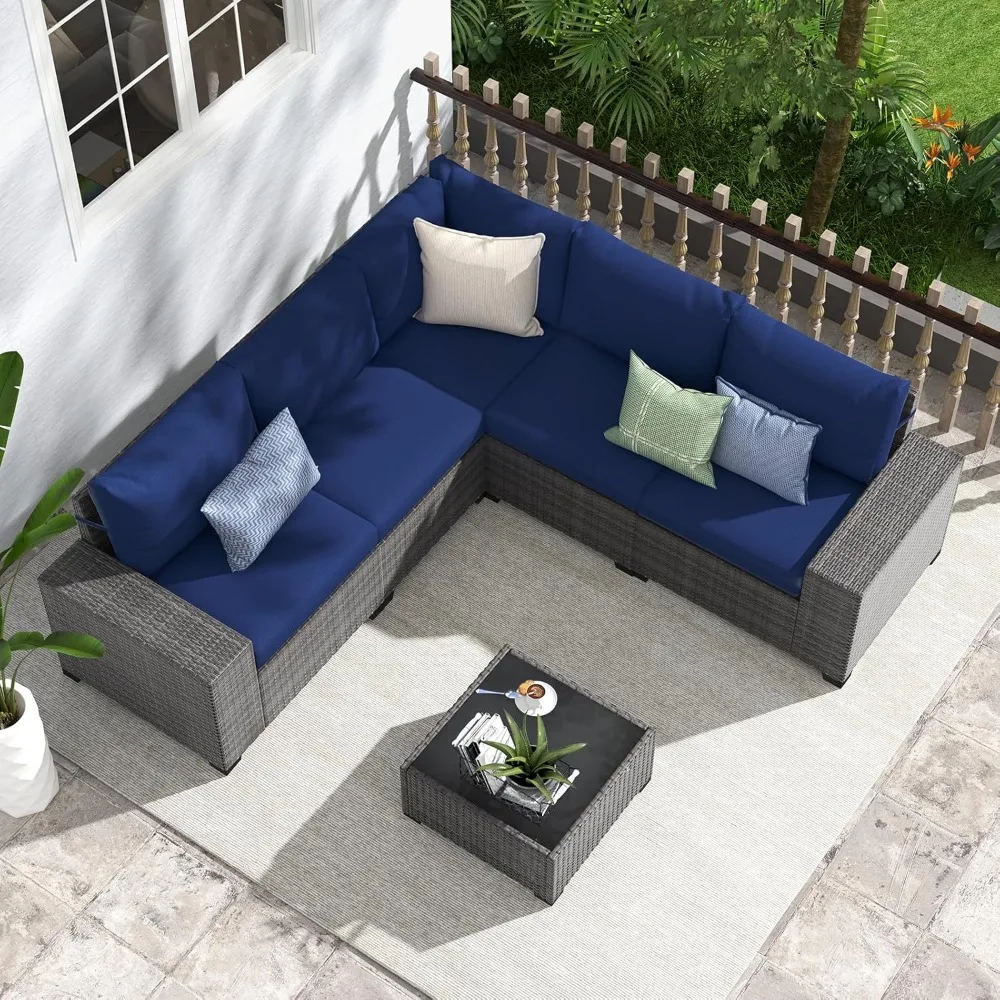 

Комплект садовой мебели из 6 предметов, секционный диван из ротанга для патио с кофейным столиком, искусственный ротанг, на заказ