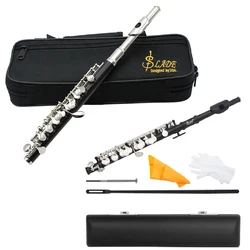 Black Silver Piccolo Professional C Key Piccolo with Padded Case Cleaning Cloth Stick Screwdriver Accessories
