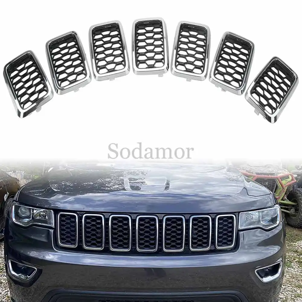 

7 шт. автомобильная часть, передняя решетка, сотовая сетка, накладка, черная для Jeep Grand Cherokee 2017 2018 2019 2020 2021 68317863AA