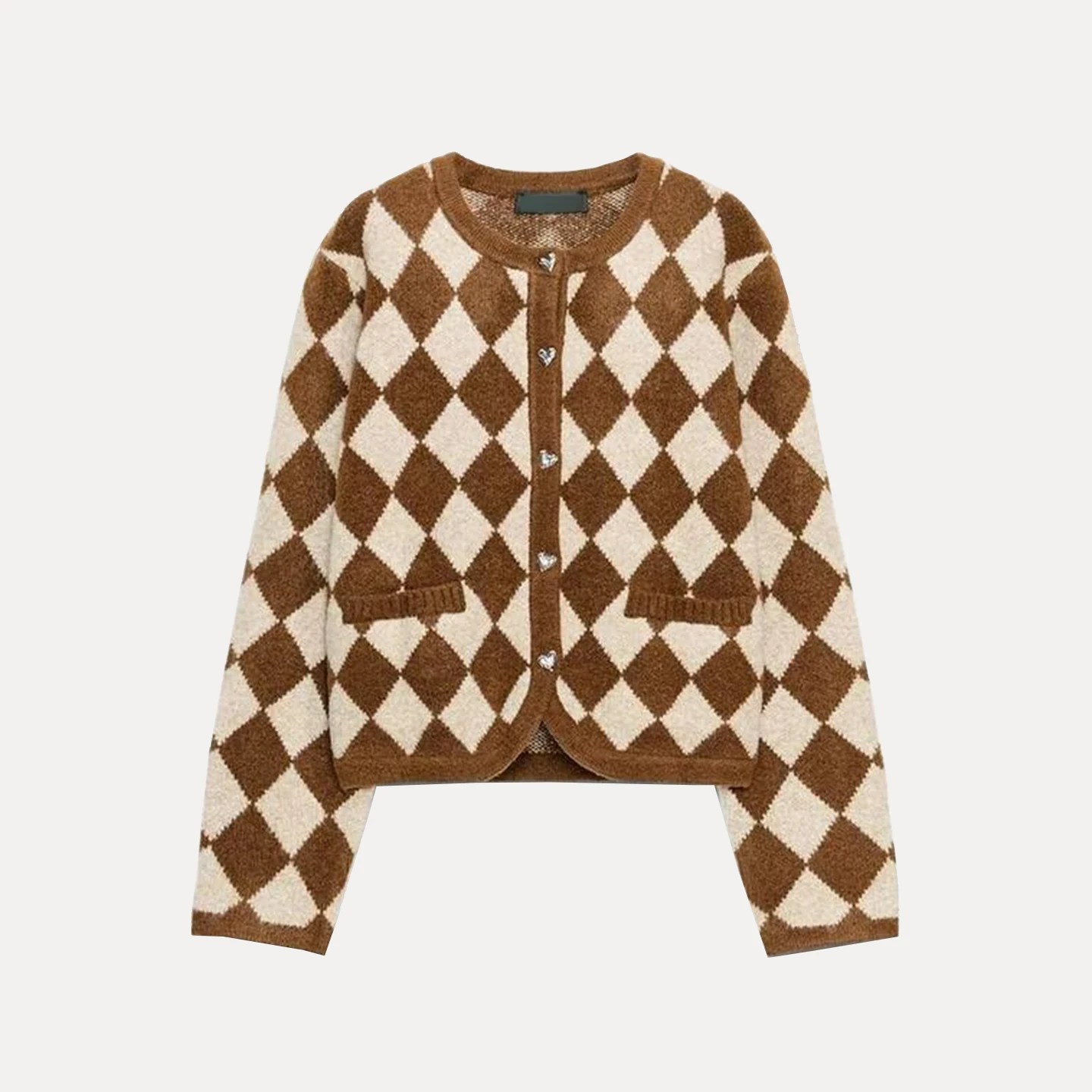 Faionable Vêtements d'extérieur tricotés pour femmes Automne 2025 Motif de diamant Broderie Ele Quali Long Sve ort Manteau boutonné...