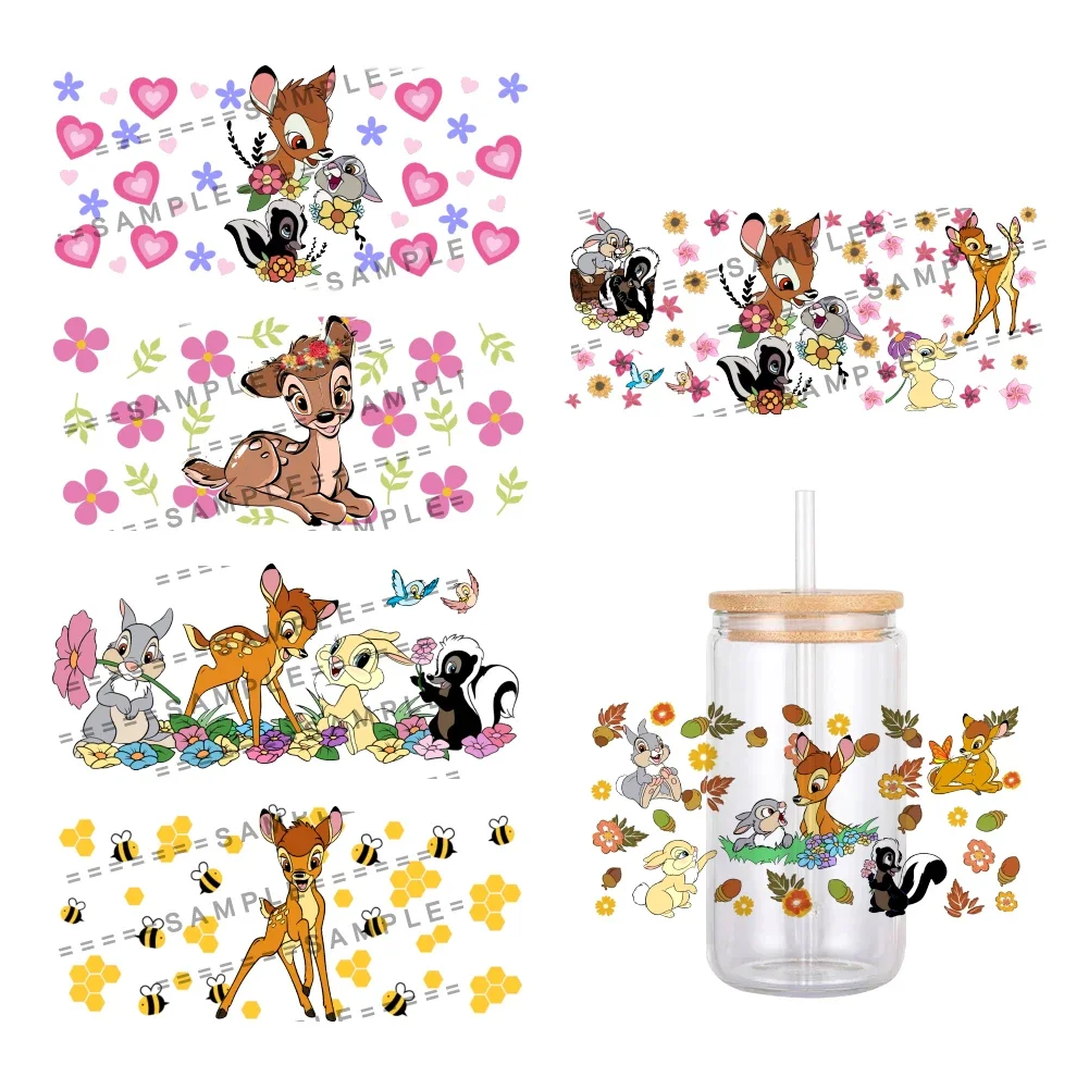 Disney Cartoon Bambi Muster UV Dtf Transfer Aufkleber wasserdichte Transfers Aufkleber für 16 Unzen Glas Tasse Wrap Aufkleber