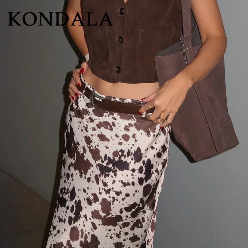 KONDALA 2025 Herfst Winter Casual Satijnen Print Vrouwen Lange Rok Mode Elegante Rits Sjerpen Rechte Chic Dames Lange Rokken