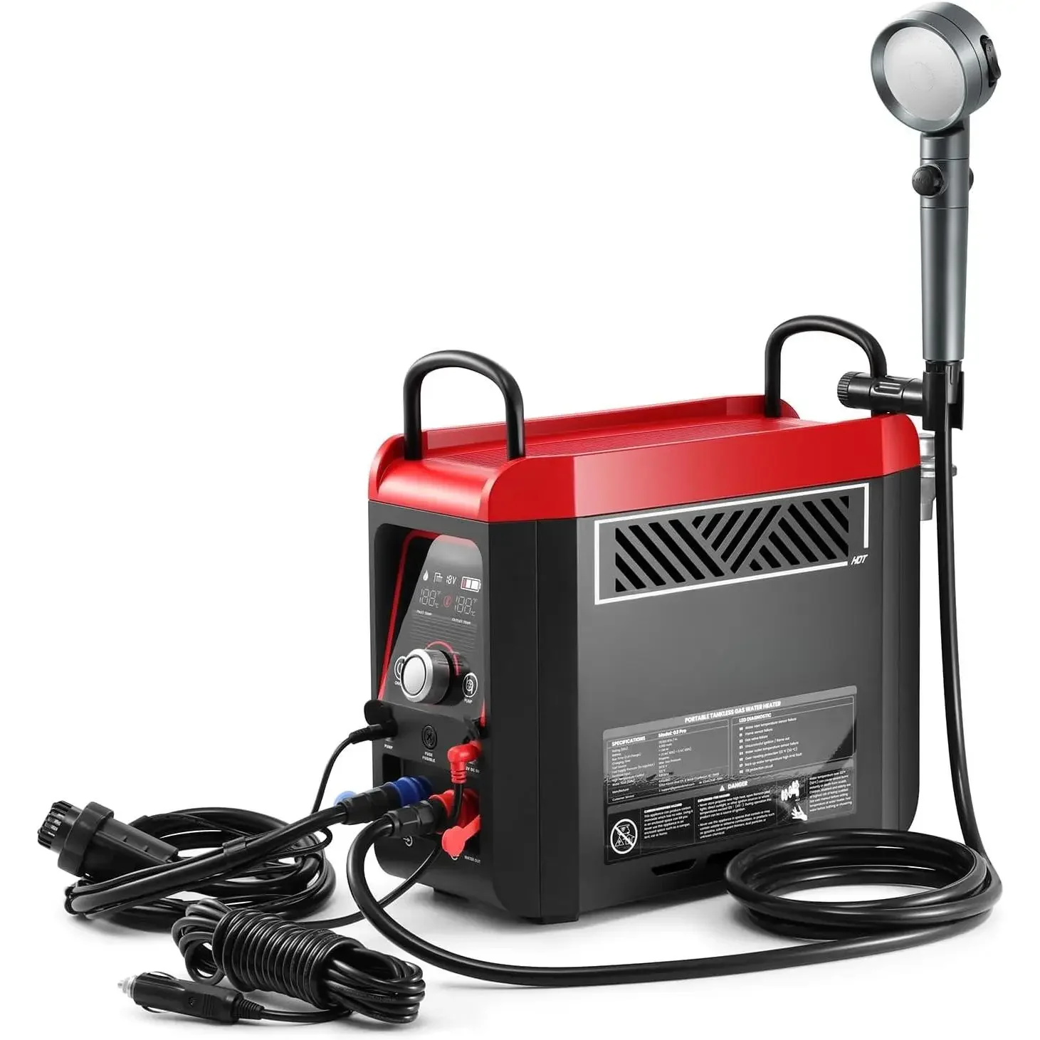 Calentador de agua portátil de propano de 1 lb con bomba | Batería recargable de 4000 mAh | Tiempo de ducha MAX 100 minutos | Acampar de propano al aire libre