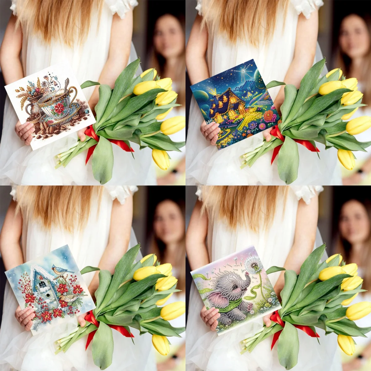 6 بطاقات تهنئة لمجموعة أدوات تهنئة منزلية/فيل/ماسية يمكنك صنعها بنفسك، تعبر حب وكتابة رومانسي لا تتحدث