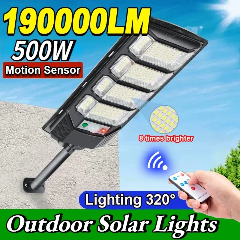 500W Powerful Solar Lights Outdoor Sunlight Charge with Motion Sensor Waterproof Solar Street Light Garden Led Solar Spotlight