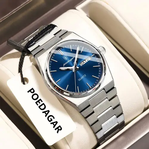 POEDAGAR, reloj de pulsera exquisito para mujer, reloj de pulsera informal de cuarzo luminoso resistente al agua para mujer, relojes de acero inoxidable con fecha y semana para mujer