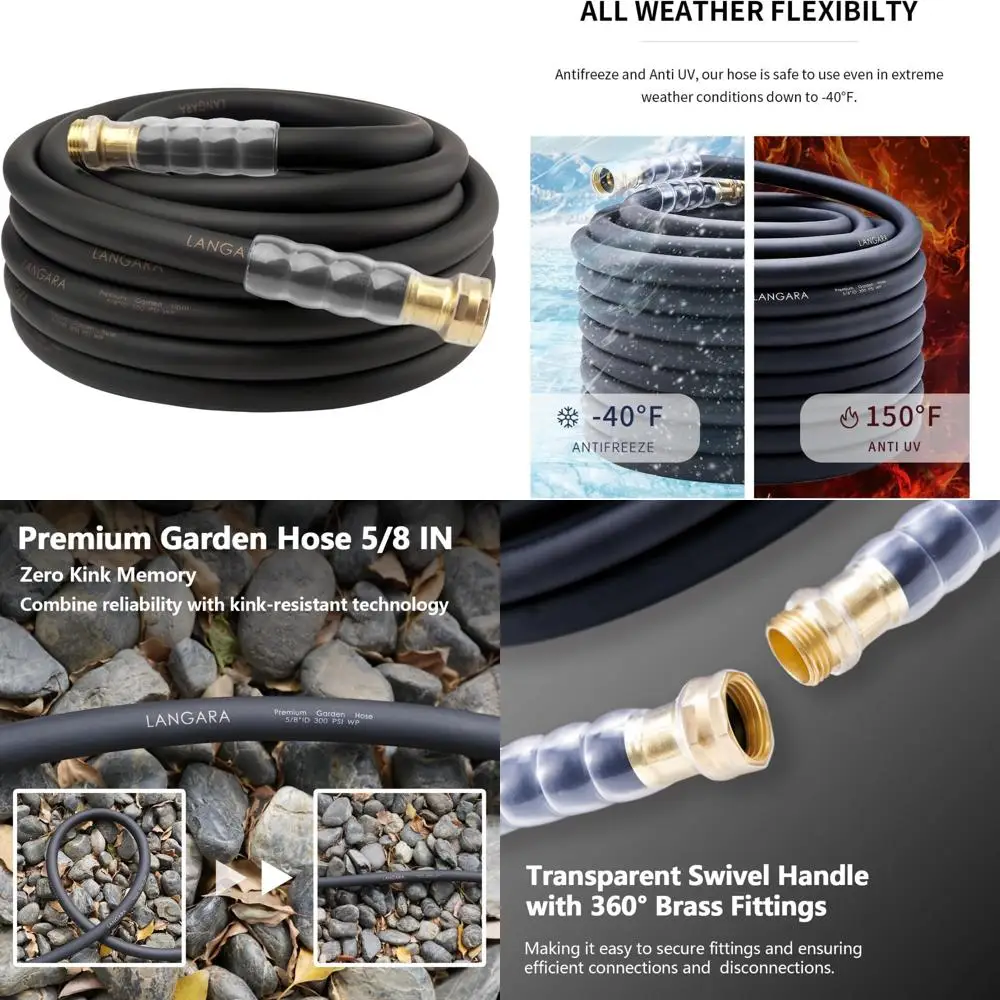 

Premium Heavy Duty 50ft Garden Hose with 300 PSI Working Pressure, 1000 PSI Burst, Transparent Swivel Handle for Hot and Cold Wa