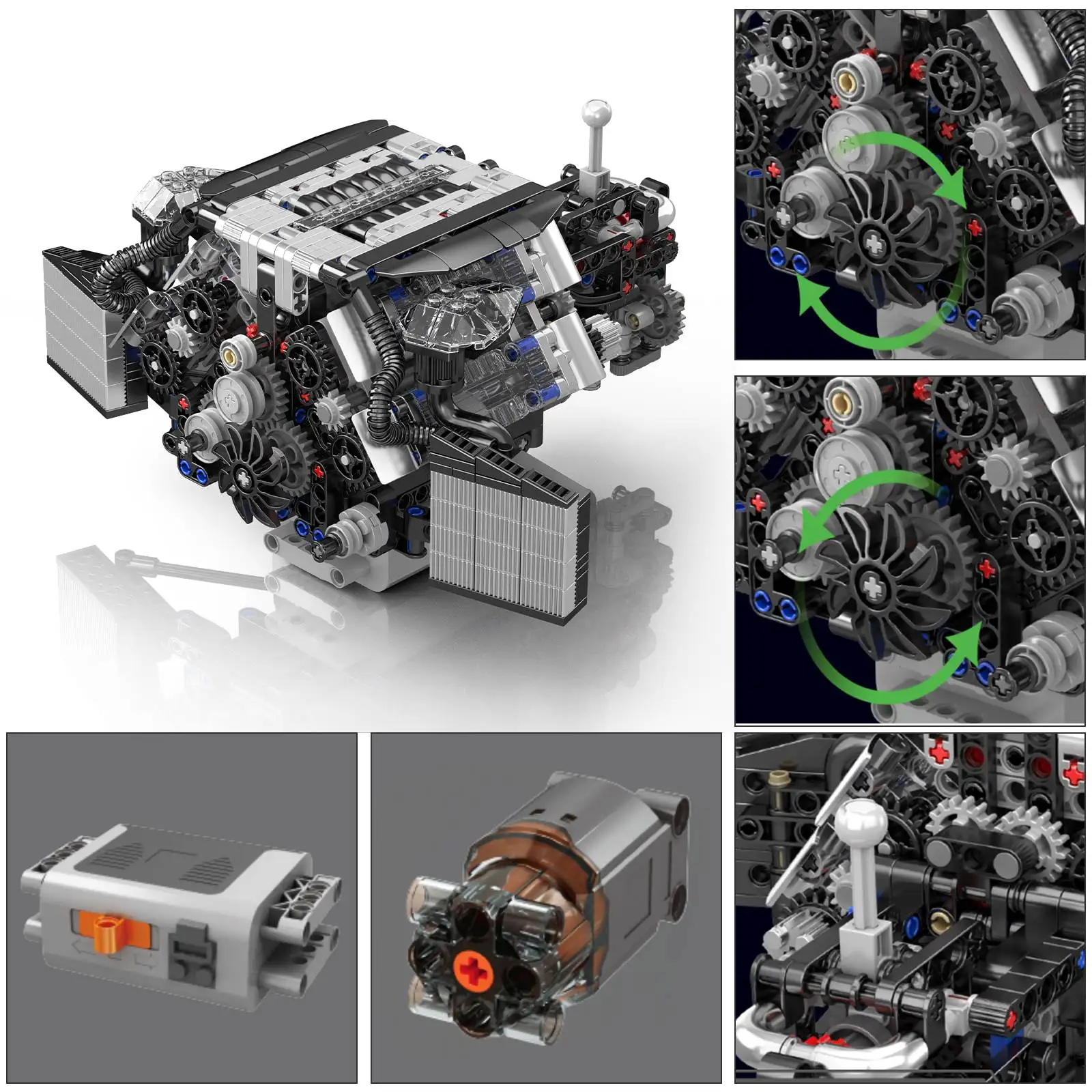 Mould King LSX454 V8 V12 W12 Motor Motorisierte Simulation Modell Elektrisch Antrieb Bausteine Technische Auto Teile Spielzeug Geschenk