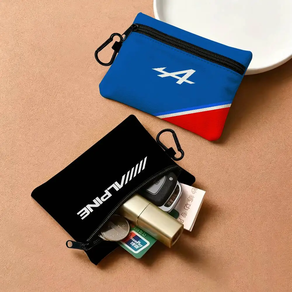 A-Alpine Racing-Sports White Oxford Cloth Zipper Coin Purse Lightweight Hanging Key Pouch Card Holder For Daily Use