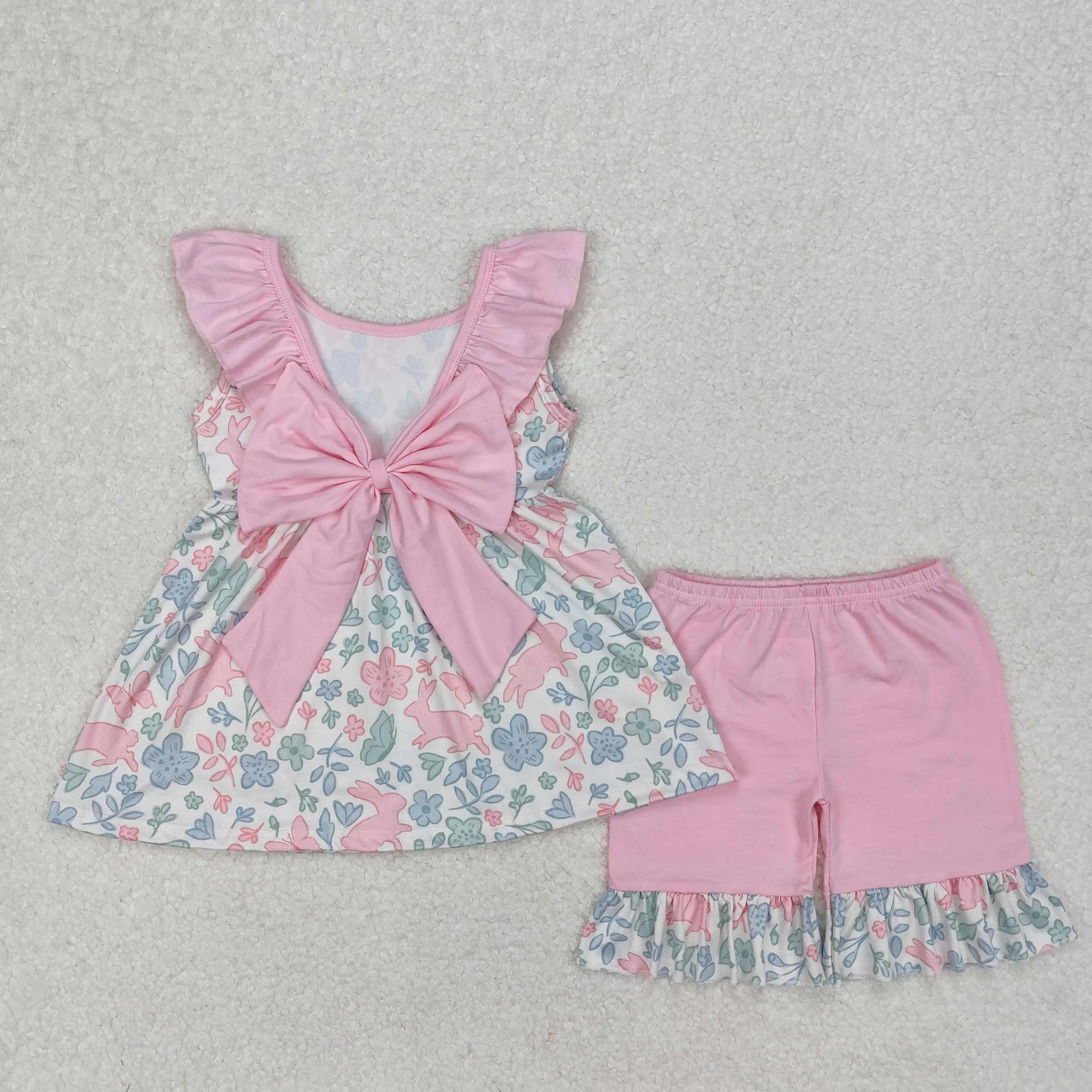 

Fashion Baby Girls Pink Shorts Sleeve Shorts Sets Boutique Kids Clothes Girls Boys Easter Sets Pink Bow Clothes sets