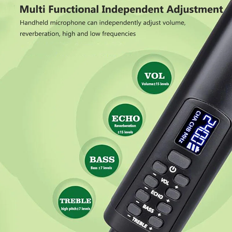 Recharging Echo Treble Bass 2.4G Wireless Handheld Microphone Dynamic Microphones for Karaoke Party Singing Performances Church
