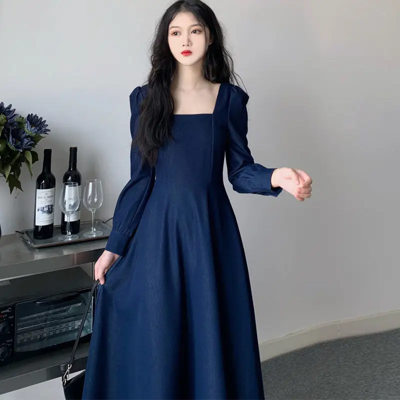 Black Dress Women\'s Autumn New Black Long Sleeve Dress Hepburn Style V-neck Ankle-length Retro Korean Style Long Black Dress